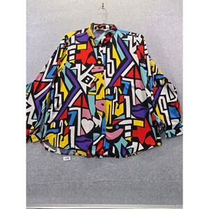 Big Dart Abstract Geometric Print Button Down Shirt Multicolor Viscose Size 20